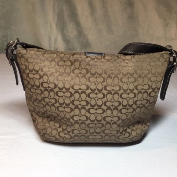 COACH Brown Signature C Fabric Small Leather Trim Shoulder Bag (8"x5") EUC - Picture 3 of 13